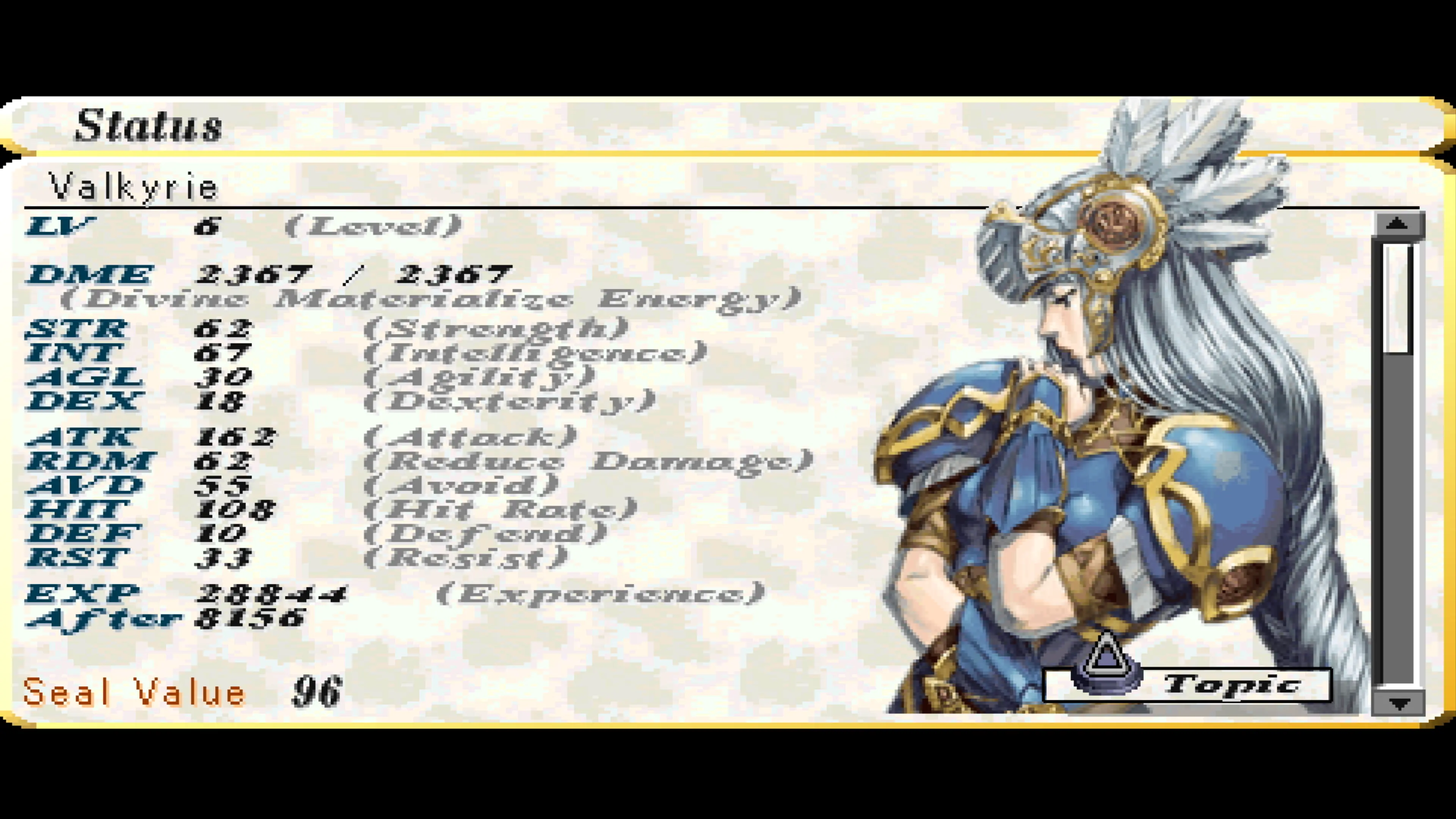 Valkyrie Profile depicting the types of stats characters may have